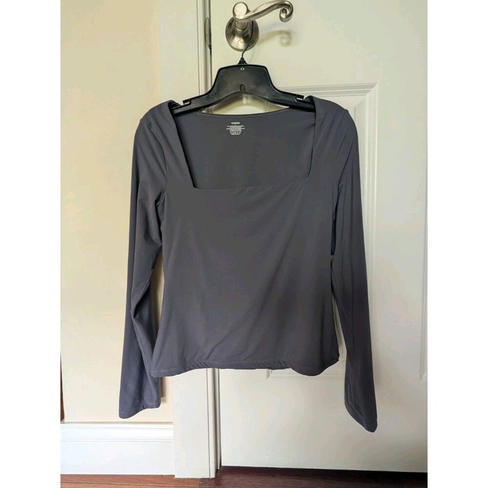 Suuksess Square Neck Long Sleeve Top L Lined Going Out Basic Stretch Gray
